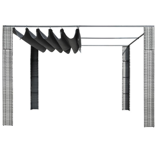 Pavillon mit Dach Poly Rattan 300x300x220 cm Grau und Anthrazit