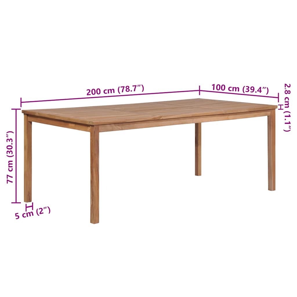 Gartentisch 200x100x77 cm Massivholz Teak