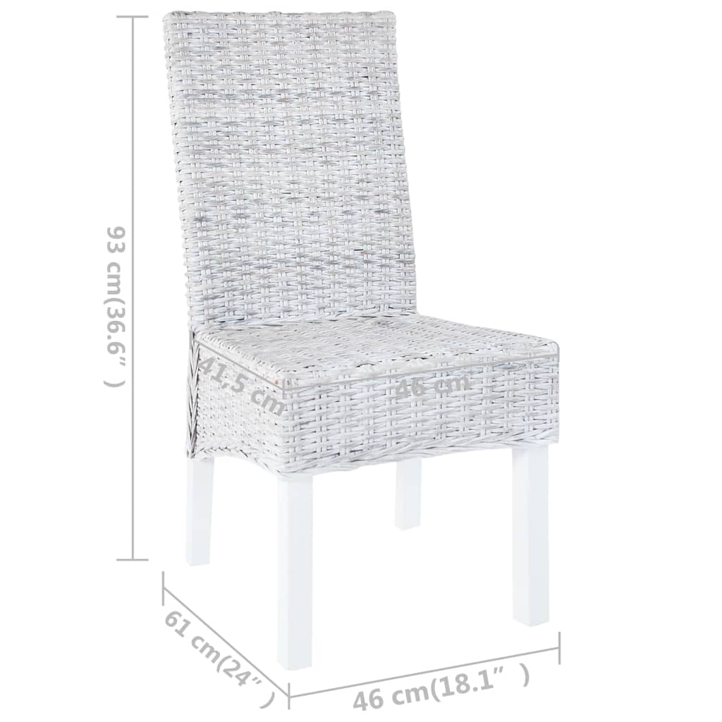 Esszimmerstühle 4 Stk. Weiß Kubu Rattan und Mangoholz