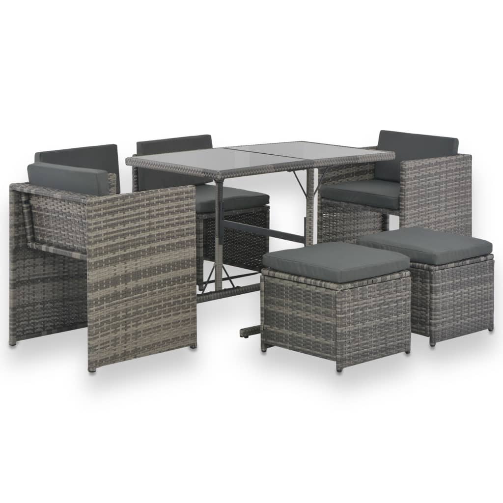 7-tlg. Garten-Essgruppe mit Kissen Poly Rattan Grau