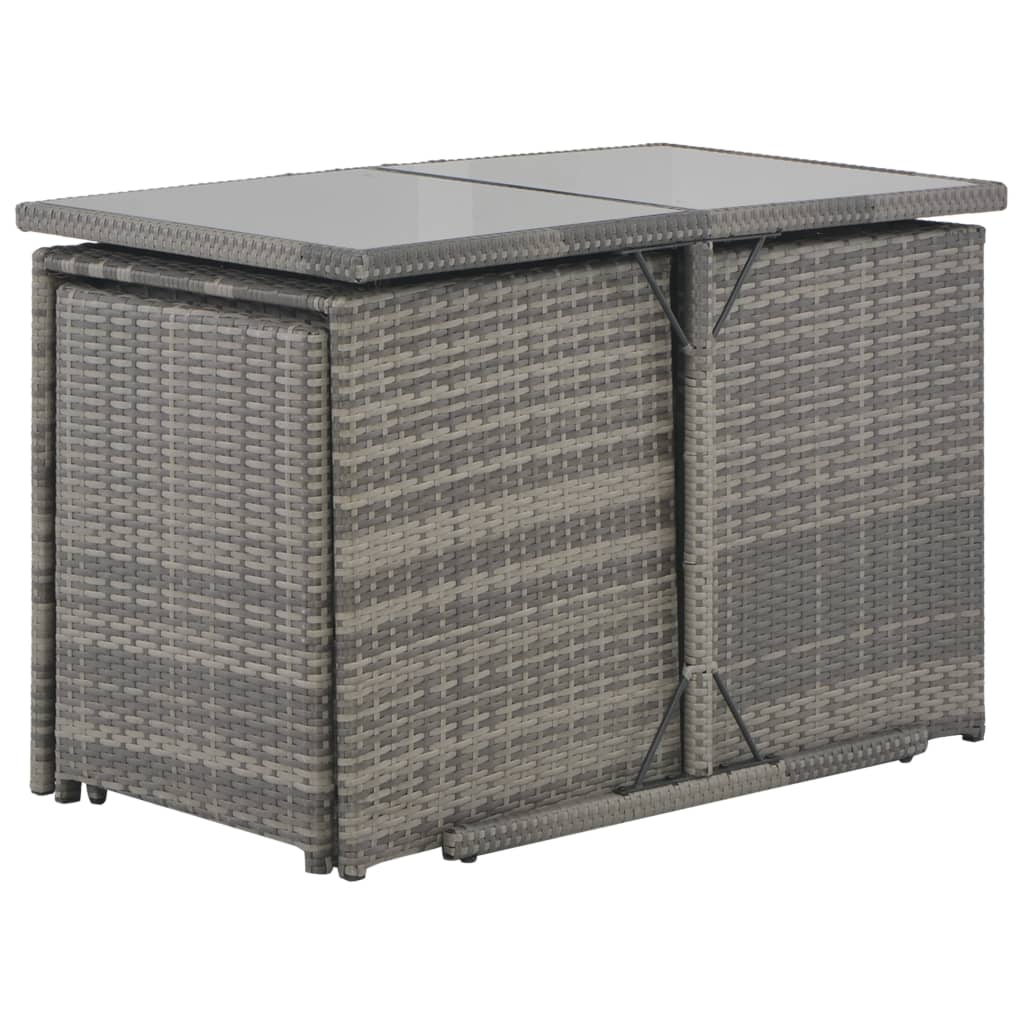 7-tlg. Garten-Essgruppe mit Kissen Poly Rattan Grau