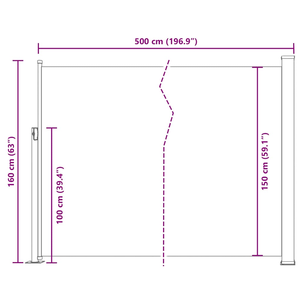 Ausziehbare Seitenmarkise 160x500 cm Grau
