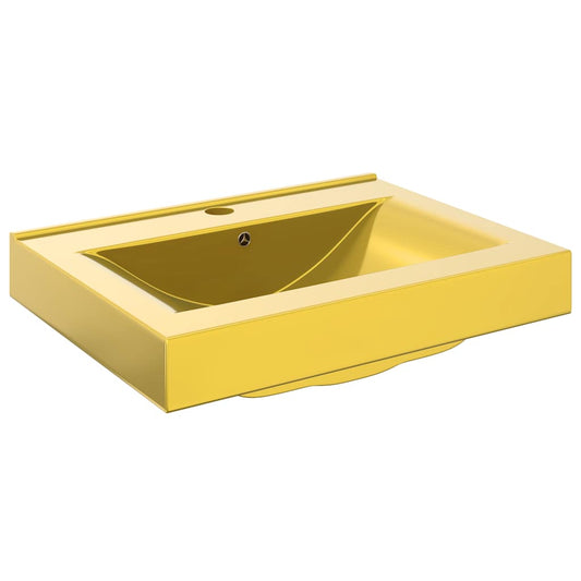 Waschbecken mit Überlauf 60x46x16 cm Keramik Golden