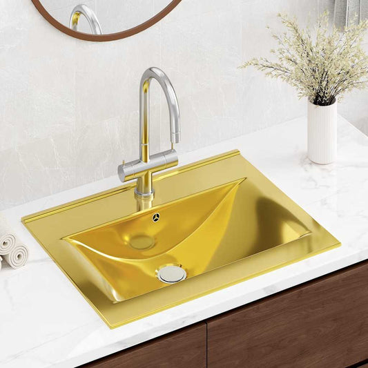 Waschbecken mit Überlauf 60x46x16 cm Keramik Golden