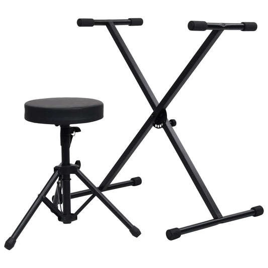 Keyboardständer und Hocker Set Schwarz