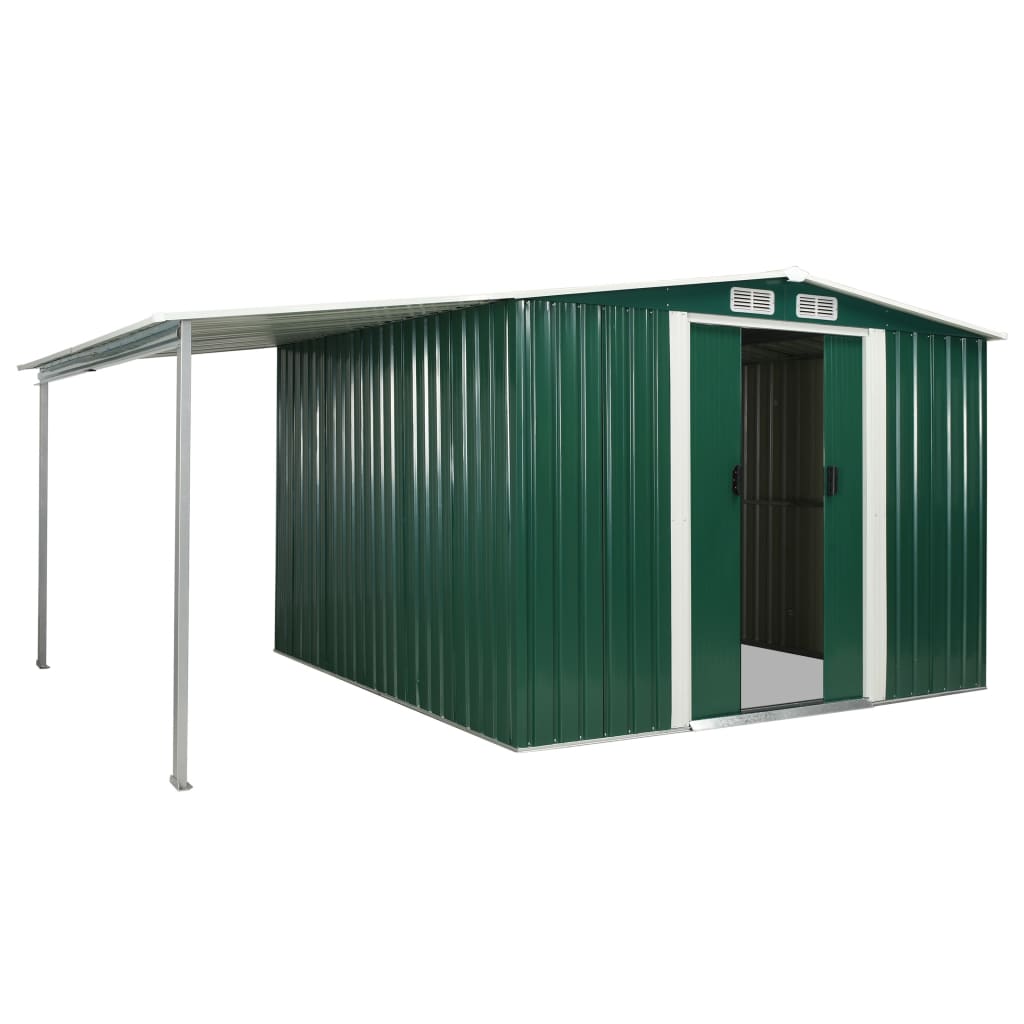 Gerätehaus mit Schiebetüren Grün 386×259×178 cm Stahl