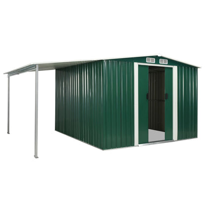 Gerätehaus mit Schiebetüren Grün 386×259×178 cm Stahl