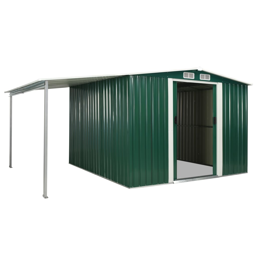 Gerätehaus mit Schiebetüren Grün 386×259×178 cm Stahl