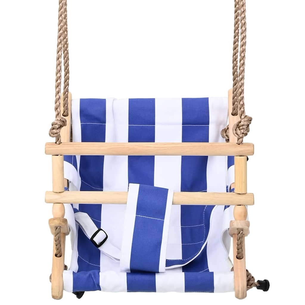 Babyschaukel mit Sicherheitsgurt Baumwolle Holz Blau
