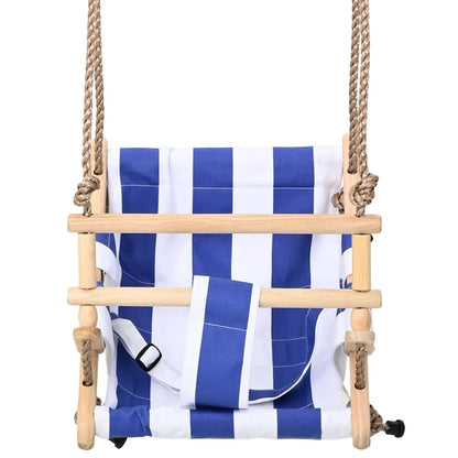 Babyschaukel mit Sicherheitsgurt Baumwolle Holz Blau