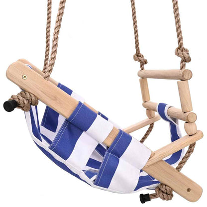 Babyschaukel mit Sicherheitsgurt Baumwolle Holz Blau