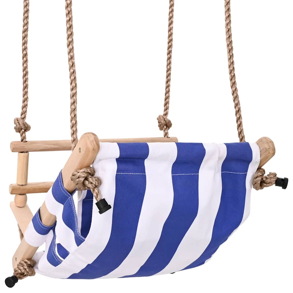 Babyschaukel mit Sicherheitsgurt Baumwolle Holz Blau