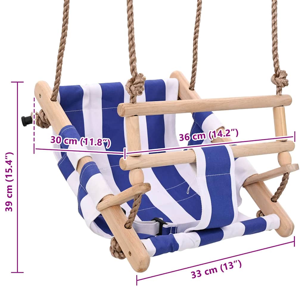 Babyschaukel mit Sicherheitsgurt Baumwolle Holz Blau
