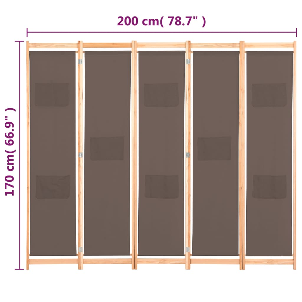 5-delt rumdeler brun 200 x 170 x 4 cm stof