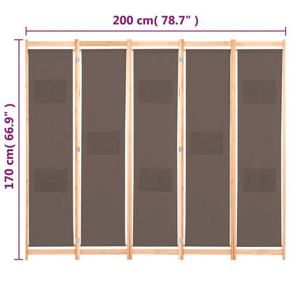 5-delt rumdeler brun 200 x 170 x 4 cm stof