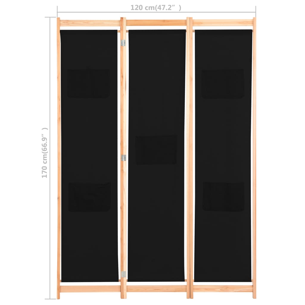 3-delt rumdeler sort 120 x 170 x 4 cm stof