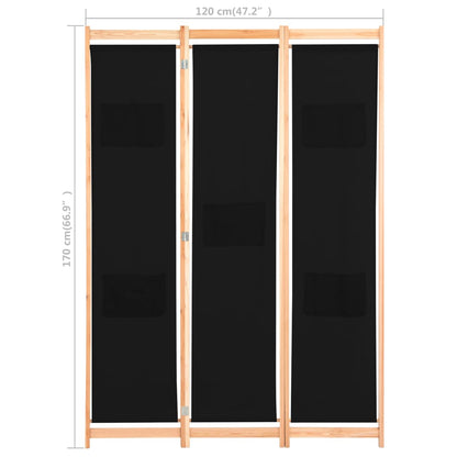 3-delt rumdeler sort 120 x 170 x 4 cm stof