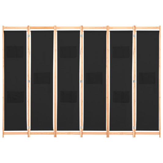 6-teiliger Raumteiler Schwarz 240 x 170 x 4 cm Stoff