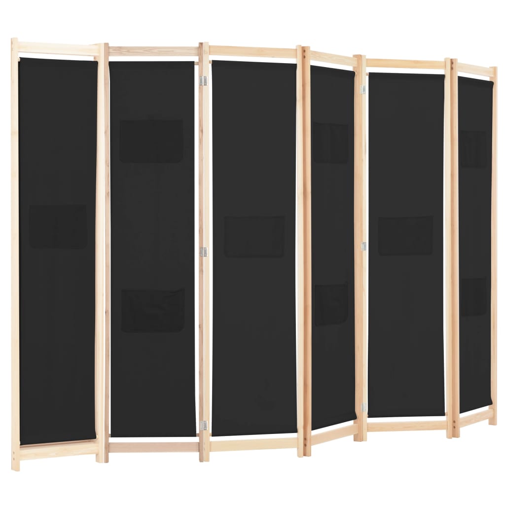6-delt rumdeler sort 240 x 170 x 4 cm stof