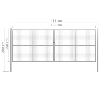 Gartentor Verzinkter Stahl 415 x 150 cm Silber