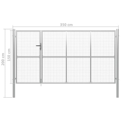 Gartentor Stahl 350 x 150 cm Silbern