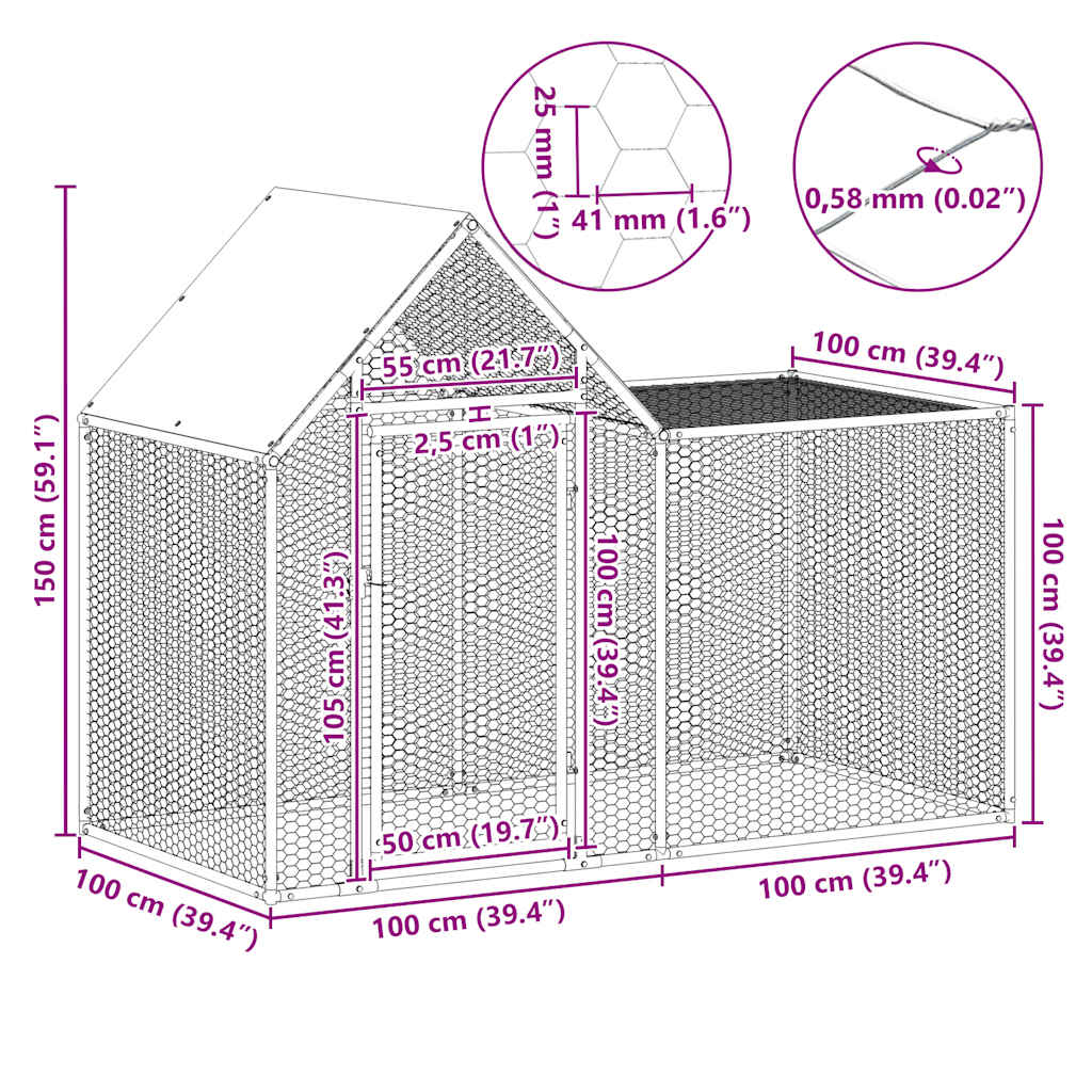 Hühnerstall 2x1x1,5 m Verzinkter Stahl