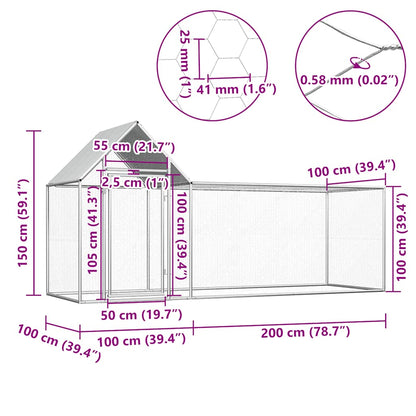 Hühnerstall 3x1x1,5 m Verzinkter Stahl