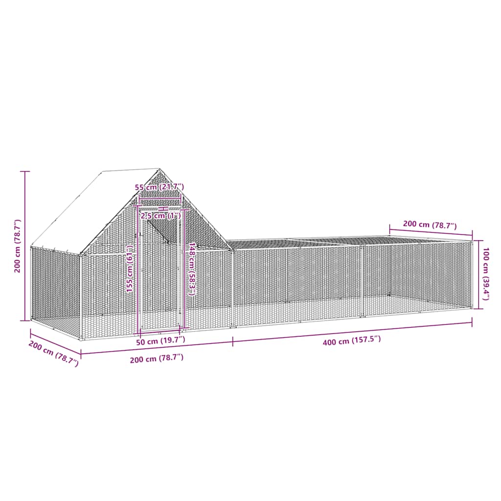 Hühnerstall 6x2x2 m Verzinkter Stahl
