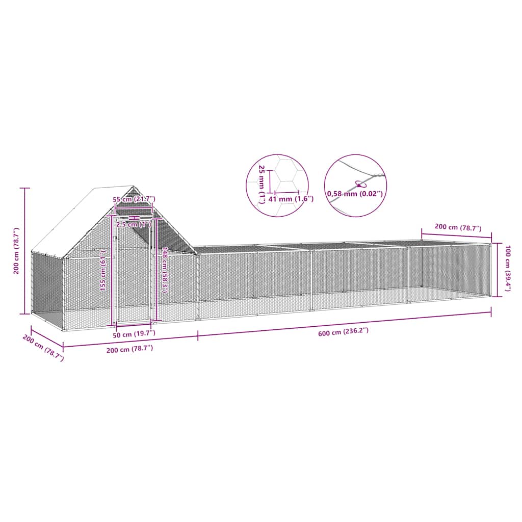 Hühnerstall 8x2x2 m Verzinkter Stahl