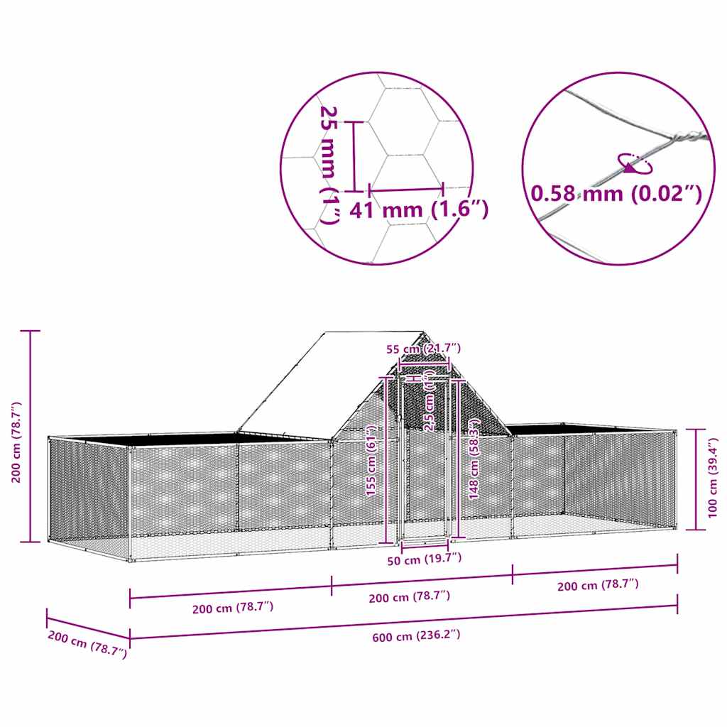 Hühnerstall 6x2x2 m Verzinkter Stahl