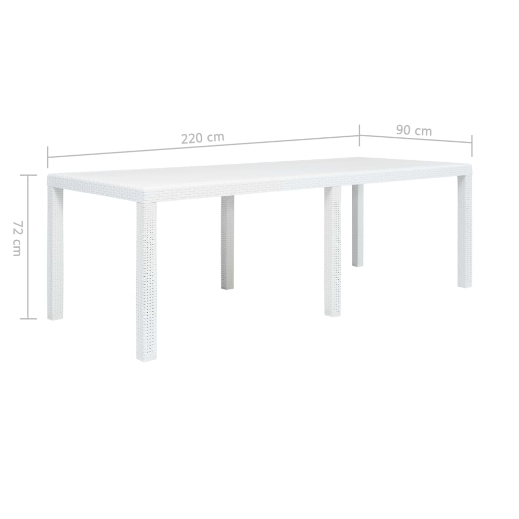Gartentisch Weiß 220x90x72 cm Kunststoff Rattan-Optik