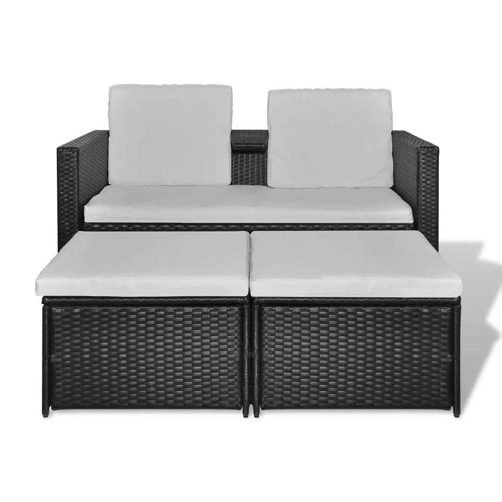 4-delt Have Lounge Sæt med Puder Poly Rattan Sort