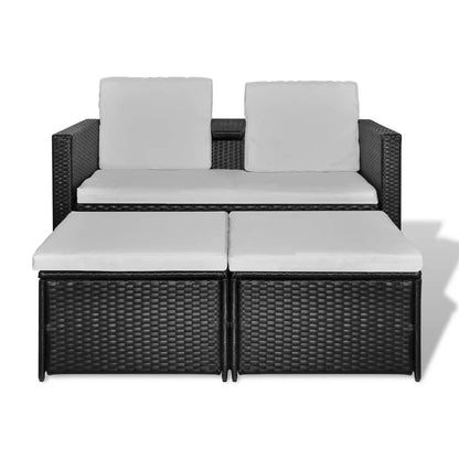 4-delt Have Lounge Sæt med Puder Poly Rattan Sort