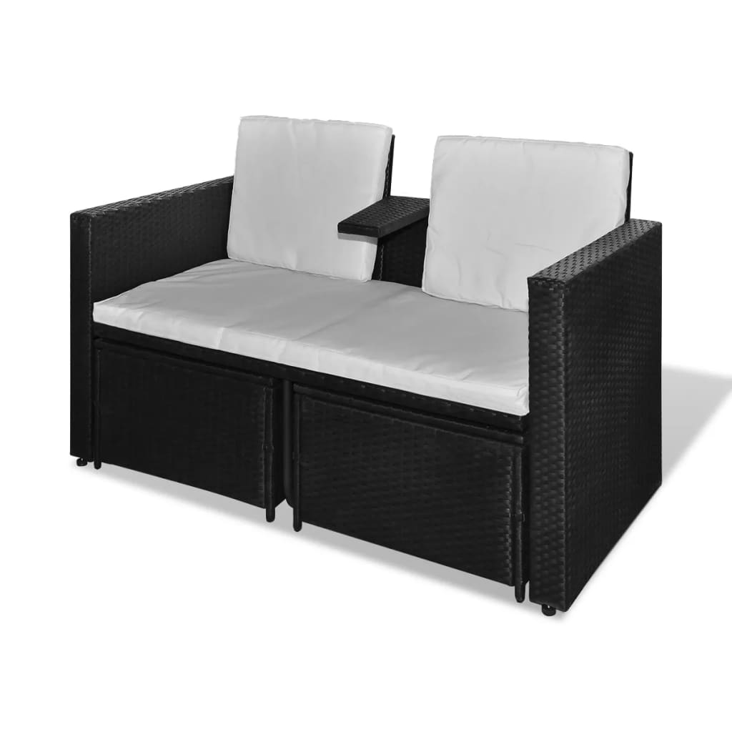 4-delt Have Lounge Sæt med Puder Poly Rattan Sort