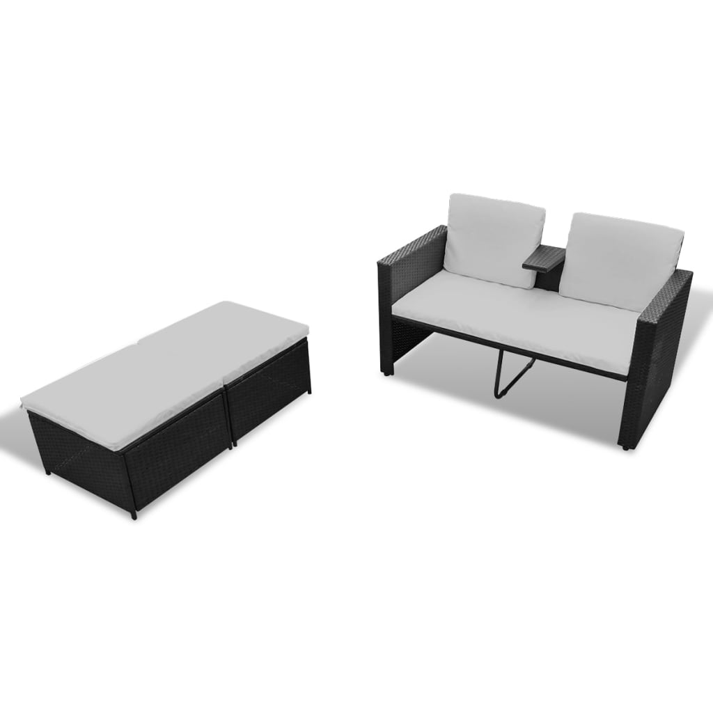 4-delt Have Lounge Sæt med Puder Poly Rattan Sort