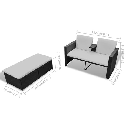 4-delt Have Lounge Sæt med Puder Poly Rattan Sort