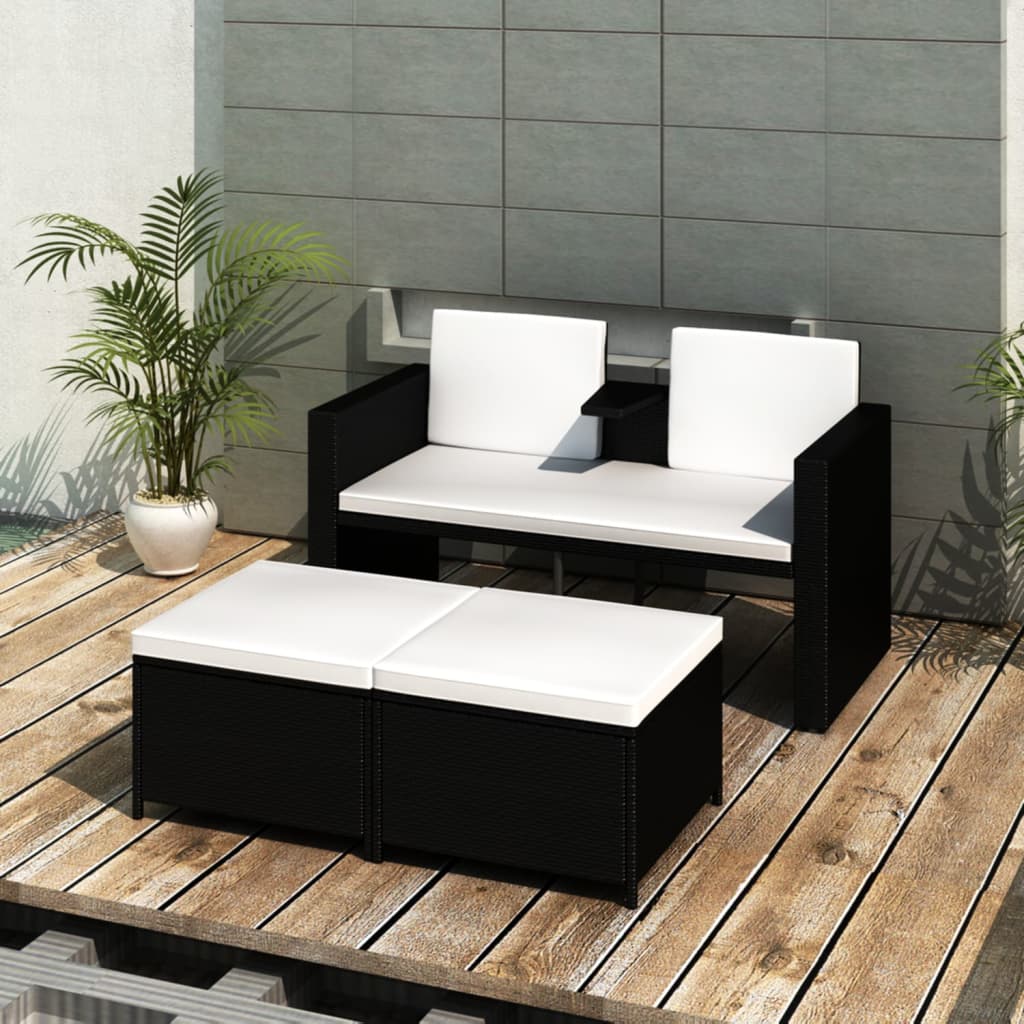 4-delt Have Lounge Sæt med Puder Poly Rattan Sort