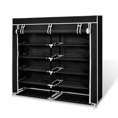 Stoff Schuhschrank mit Abdeckung 115 x 28 x 110 cm Schwarz