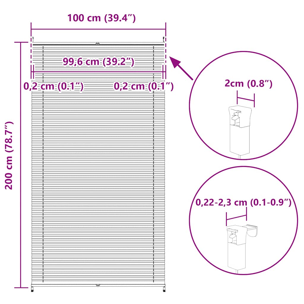 Plisségardin rullegardin 100x200cm hvid