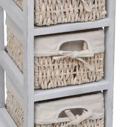 Holz-Schränkchen mit 3 Flechtkörben Weiß
