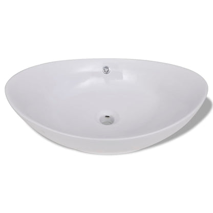 Keramik Waschbecken Keramikspülen Überlauf Oval 59 x 38,5 cm