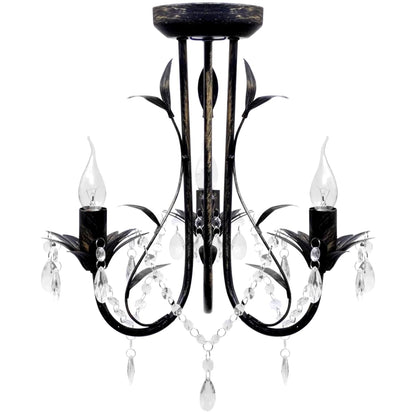 Decknlampe Art Novau mit Kristallperlen 3 x E14