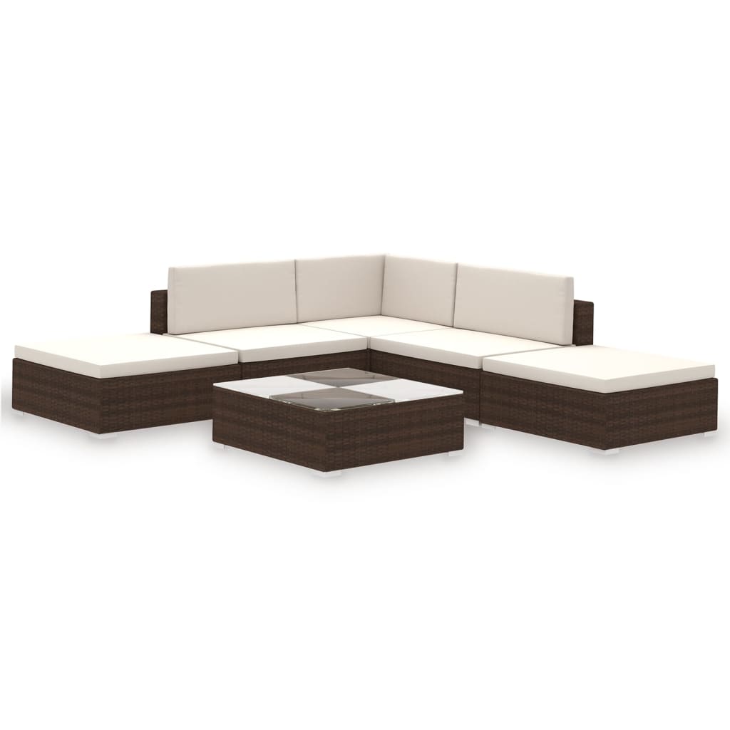 6-tlg. Garten-Lounge-Set mit Auflagen Poly Rattan Braun
