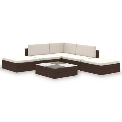 6-tlg. Garten-Lounge-Set mit Auflagen Poly Rattan Braun