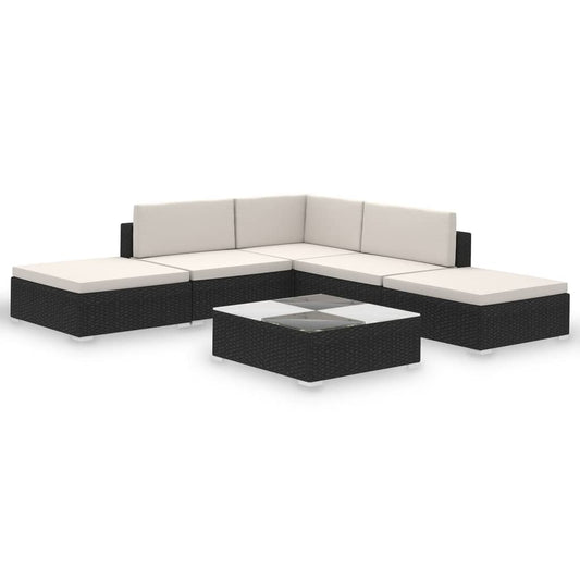 6-tlg. Garten-Lounge-Set mit Auflagen Poly Rattan Schwarz