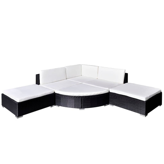 6-tlg. Garten-Lounge-Set mit Auflagen Poly Rattan Schwarz