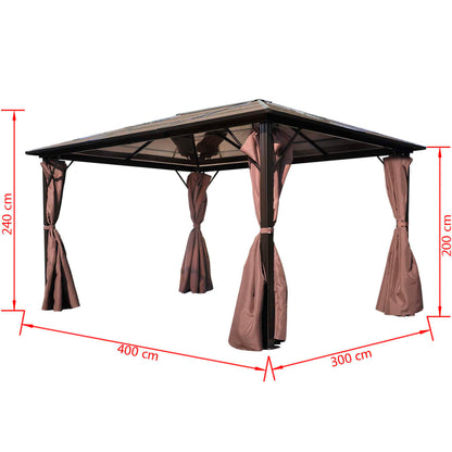 Pavillon mit Vorhängen Braun Aluminium 400 x 300 cm
