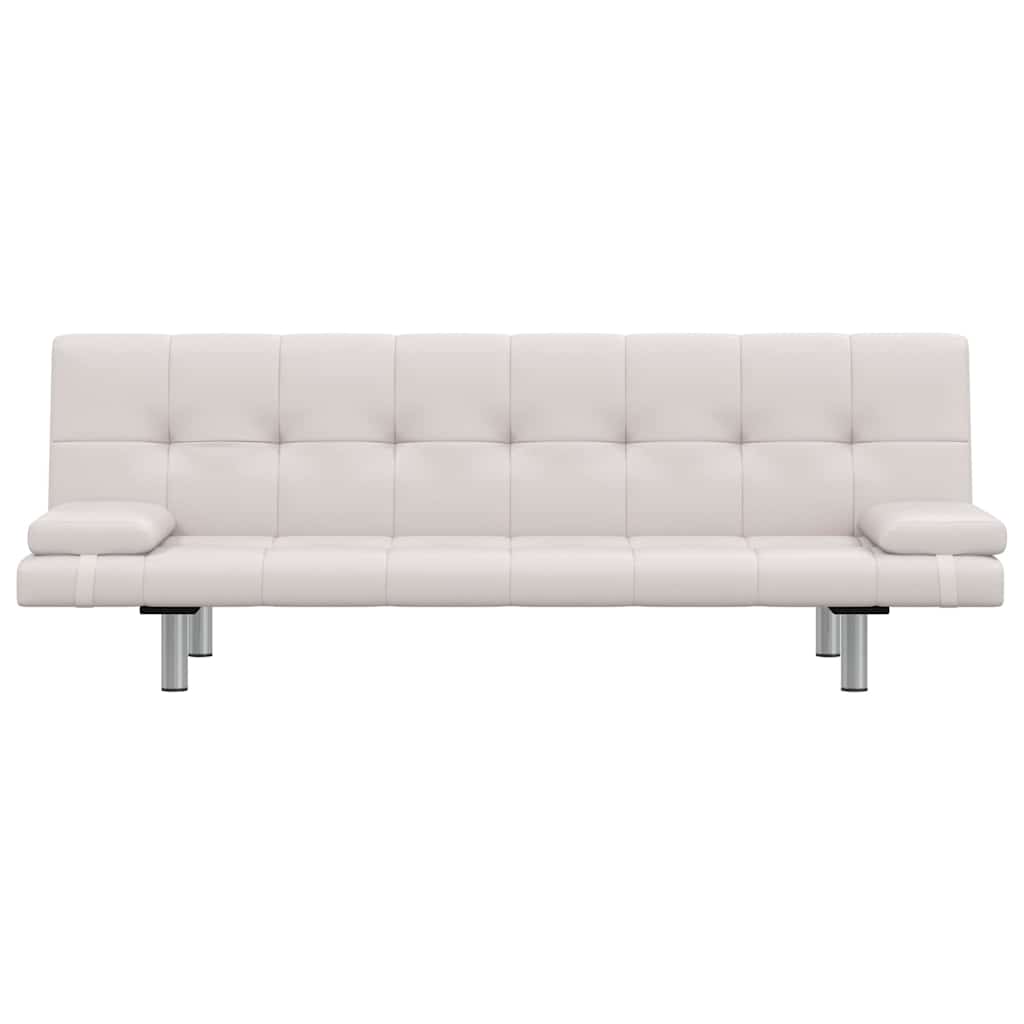 Schlafsofa mit 2 Kissen Kunstleder Ausziehbar Cremeweiß