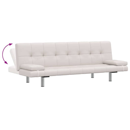 Schlafsofa mit 2 Kissen Kunstleder Ausziehbar Cremeweiß