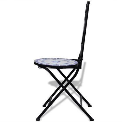 3-tlg. Bistro-Set Keramikfliesen Blau und Weiß